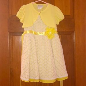 Yellow and while eyelet, girls size 4 dress